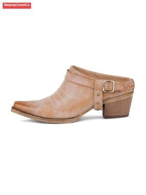 Women's Western Mule Shoes Snip Toe Slip-On Clogs Block Heel Distressed Faux
